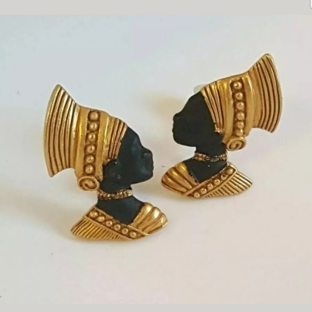 Blackamoor GP Clip Earrings with black enamel